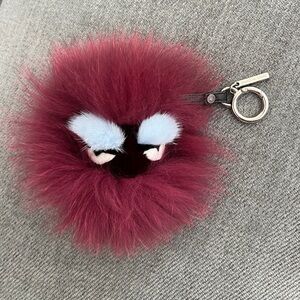 Furry Burgundy Keychain with Blue Accents
